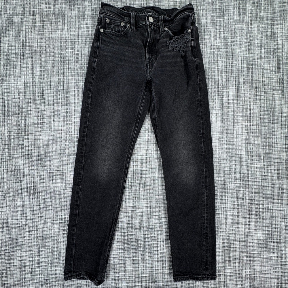 American Eagle Women's Super High Rise Ankle Straight Jeans 000 Black Distressed